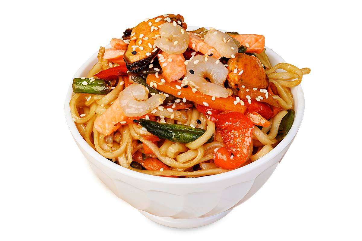 картинка WOK с морепродуктами, овощами и соусом от магазина Sushi-Love